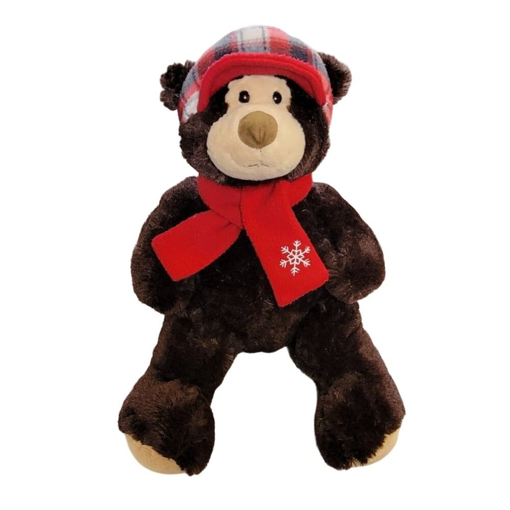 Hugfun International Brown Teddy Bear Red Hat Scarf Plush Stuffed Animal Toy 17"
